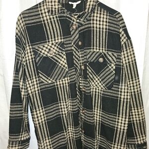 Maurices Black and Tan Plaid Button-Up Shacket